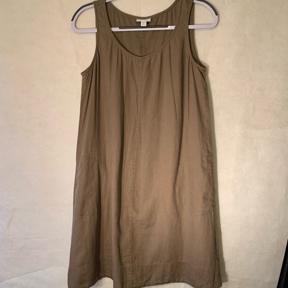 J. Jill Tan 100% Linen Dress with pockets size Small EUC